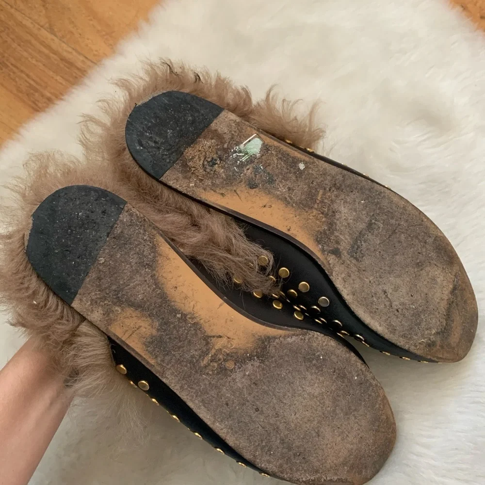 Gucci Princetown Fur Studded Womens Mules Size 7 - Picture 6 of 8